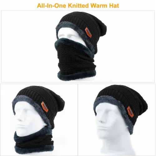 Men's New Fashion Winter Warm Beanie Hat And Scarf Set, Knitted Skull Cap Neck Warmer