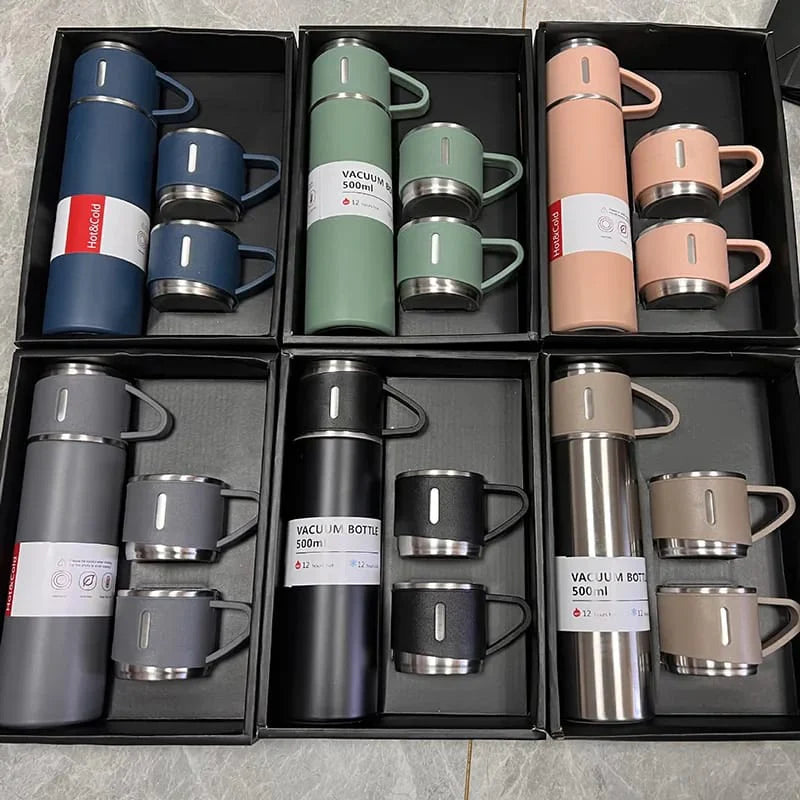 Stainless Steel Vacuum Thermal Flask Set 3 in 1