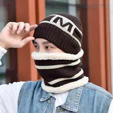 Men's New Fashion Winter Warm Beanie Hat And Scarf Set, Knitted Skull Cap Neck Warmer